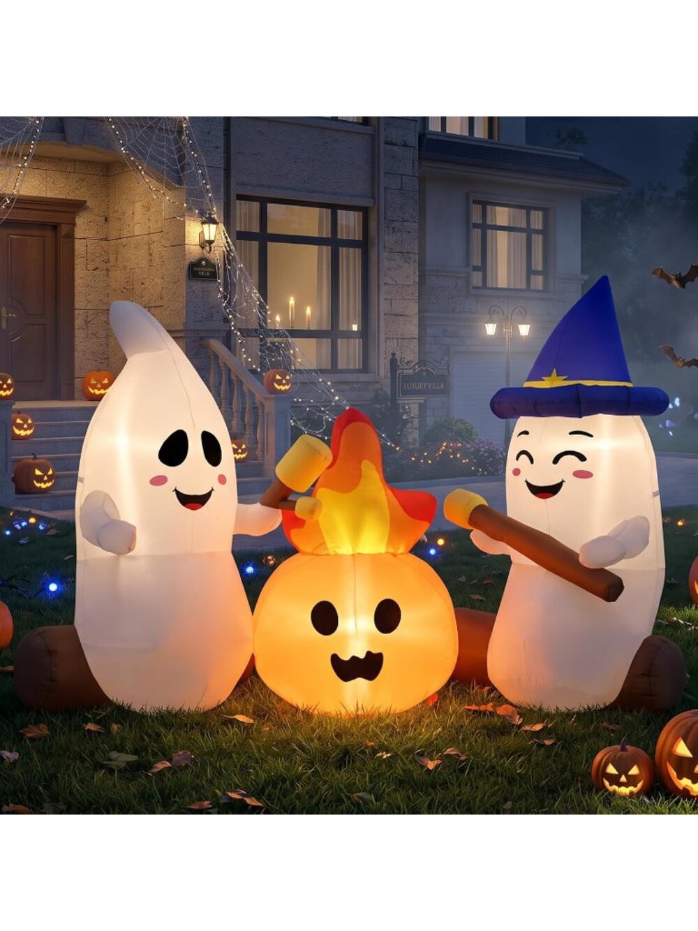 🎃6FT White Orange Halloween Inflatables Ghosts Outdoor Cute Yard Decorations - Picture 3 of 7